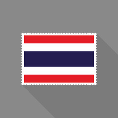 Thailand flag postage stamp with long shadow on blue background, flat design style. Vector illustration eps 10.