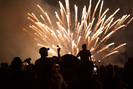 People enjoying fireworks show on new year