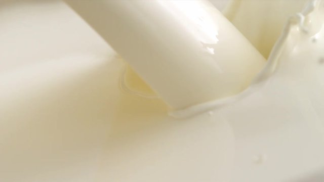 Pouring Milk closeup. Milk Splesh Slow Motion.