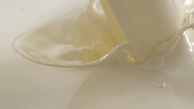 Pouring Milk closeup. Milk Splesh Slow Motion.