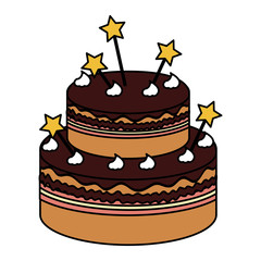 delicious cake with stars celebration icon vector illustration design