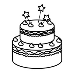 delicious cake with stars celebration icon vector illustration design