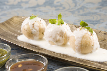 Dahi Bhalle Chaat or Stuffed Panipuri with Curd