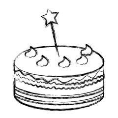 delicious cake with stars celebration icon vector illustration design