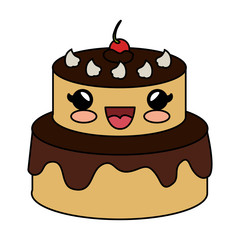 delicious cake celebration kawaii character vector illustration design