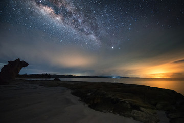 Starry night with milkyway( Visible noise due to high ISO, soft focus, Shallow DOF, Slight motion...