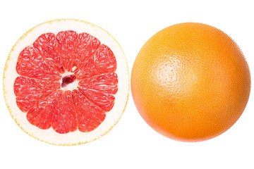 Macro Photo Of A Pink Grapefruit Slice Isolated On White