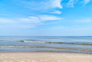 Tranquil summer scene of Baltic sea. Beautiful blue sky and cloudscape. 
