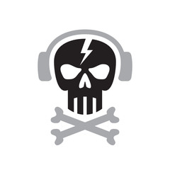 Human skull with headphones sign - vector logo template concept illustration. Design element.