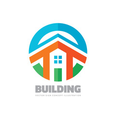 House building - vector logo concept illustration in flat style for presentation, booklet, website and other creative projects. Real estate. Design element.