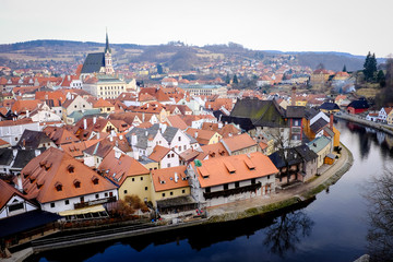 Aerial View of Cesky Krumlov, Czech Republic.
