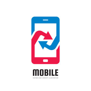 Mobile phone application - vector logo template concept illustration. Abstract smartphone with arrows sign. Design element.