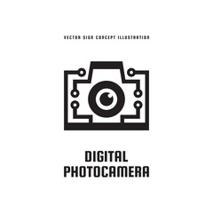 Digital photo camera - concept logo template vector illustration. Photography creative icon sign. Modern photostudio graphic symbol. Design element. 