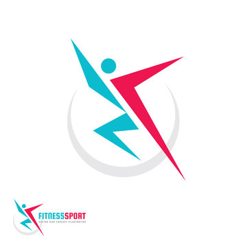 Fitness Sport - vector logo template concept illustration. Human character. Abstract running man figure. People sign. Positive dance. Design element.