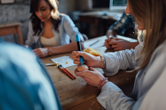 Friends Creating Easter Egg Chick 