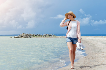 woman posing against the sea