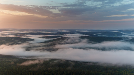 Evening view of the misty valley