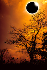 Amazing scientific natural phenomenon. Total solar eclipse glowing on sky.