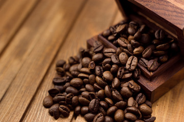 beans coffee and wooden box
