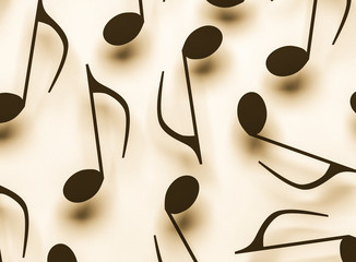 3d render of music notes with shadow in sepia