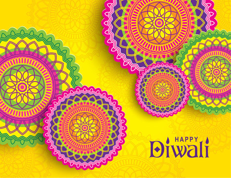 Diwali festival greeting card with colorful rangoli backgrounds