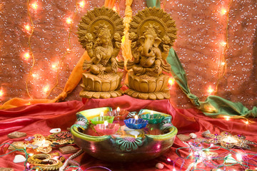 Hindu God Laxmi Ganesh at Diwali Festival