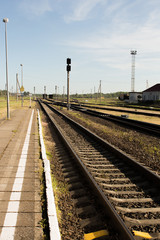 Fototapeta na wymiar railway road on blue sky background