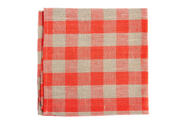 Red checkered textile napkin on white