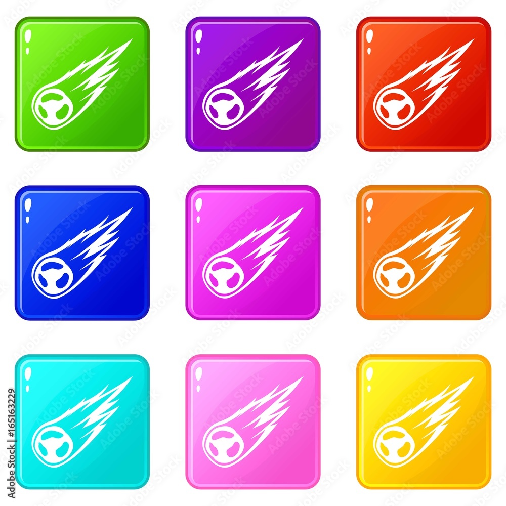 Poster falling meteor with long tail set 9
