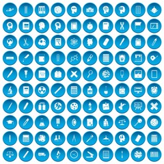 100 learning icons set blue