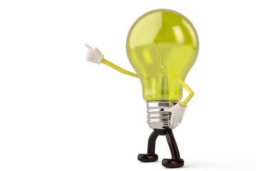 Light bulb character on white background 3D illustration