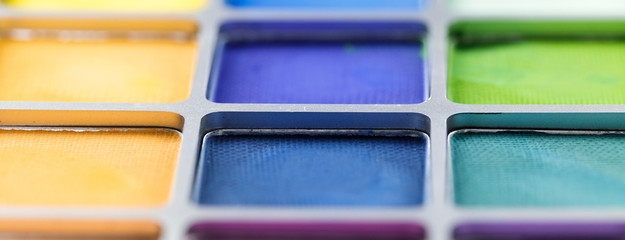 pallet of colored eye shadows, texture. Shallow depth of field