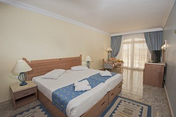Fototapeta na wymiar Interior design of a luxury hotel bedroom