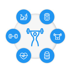 Fitness line icons, active lifestyle, gym, workout and training