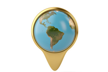 Gold place marker and globe 3D illustration