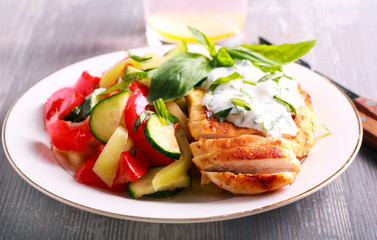 Chicken breast with cream and basil sauce