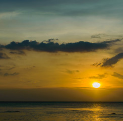 Scenic sunset seascape on tropical beach in Sihanoukville