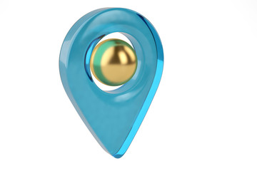 Blue place marker on white background 3D illustration