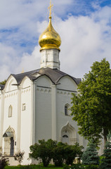 Sergiev Passad, Territory adjacent to the Temple of St. Sergius of Radonezh. Chapel, Temple of Paschvoi Friday. Summer, Russia. Landscape.