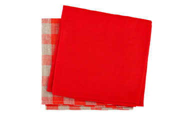 Two red textile napkins on white