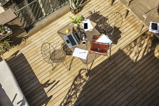 Beautiful desktop on a wooden terrace.