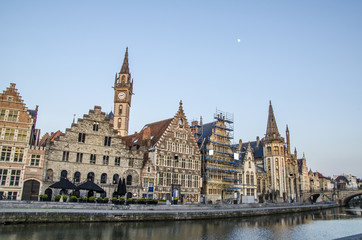 Fototapeta na wymiar Old main buildings on the port of Ghent