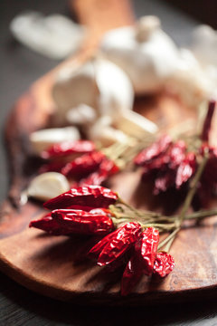 Group of garlic and hot chili pepper
