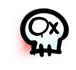 Graffiti emoji skull sprayed in black blue red on white