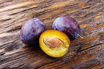 Fresh ripe plums top view