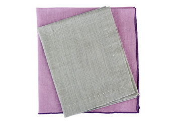Purple and gray textile napkins on white