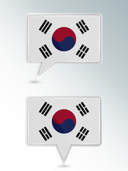 Set of pointers. The national flag of South Korea on the location indicator. Vector illustration.