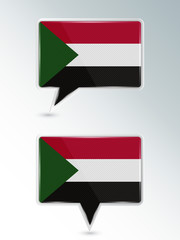 Set of pointers. The national flag of Sudan on the location indicator. Vector illustration.