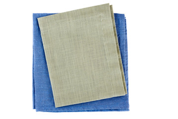 Blue and gray textile napkins on white