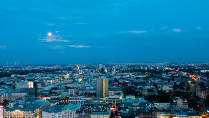 Night panorama of Warsaw, capital of Poland, Europe.